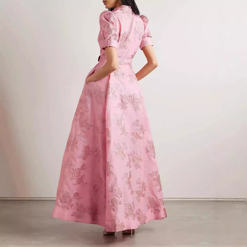 Damen Elegantes A-Linien Abendkleid mit Gürtel und Kurzarm – Stilvolle Wahl für gesellschaftliche Anlässe