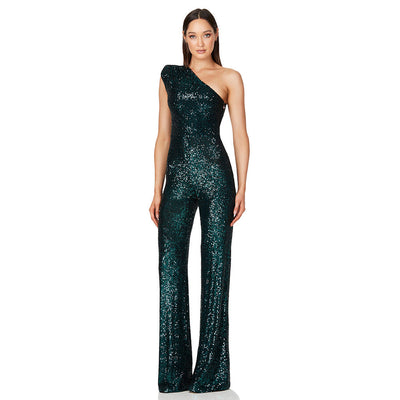 Helen – Ärmelloser Pailletten-Jumpsuit mit One-Shoulder-Design