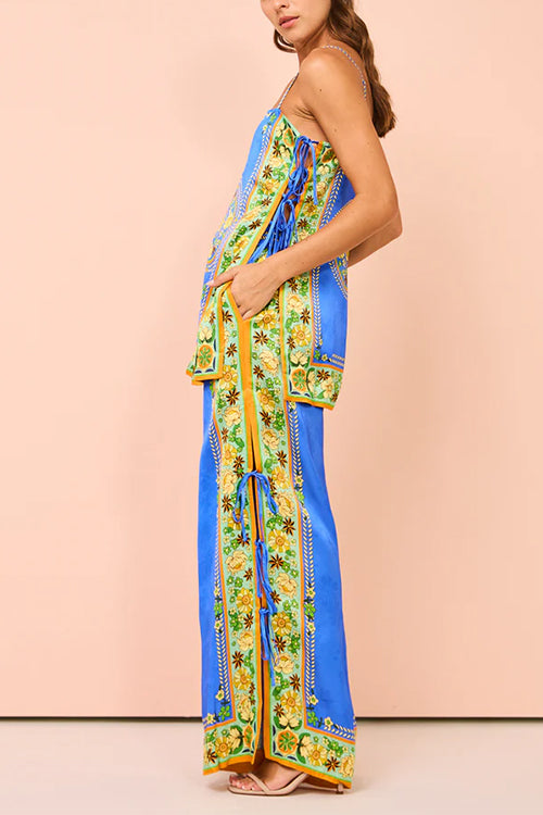 Completo Nara – Top mit seitlichen Schnürungen & bedruckte Palazzo-Hosen