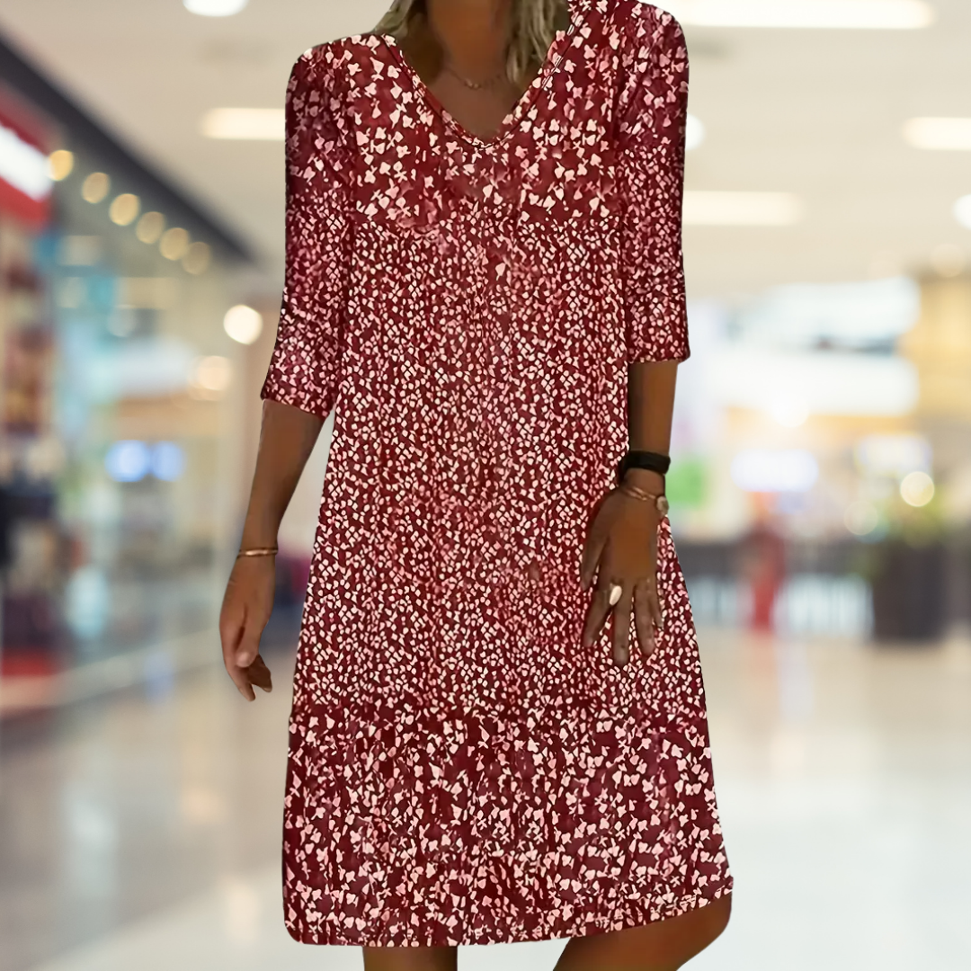 Damen Sommer-Midi-Kleid mit V-Ausschnitt und 3/4-Ärmeln