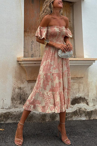 Vee - Schulterfreies, gesmoktes Midikleid