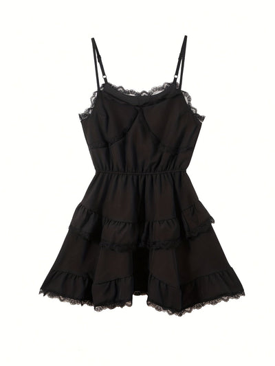 Kontrastierendes Spitzenkleid – Schickes Ärmelloses Camisole mit V-Ausschnitt