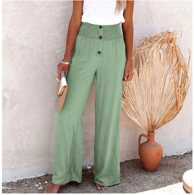 Damen High-Waist Freizeithose mit Knopfdetail – Weit geschnittene Sommerhose im Boho-Stil