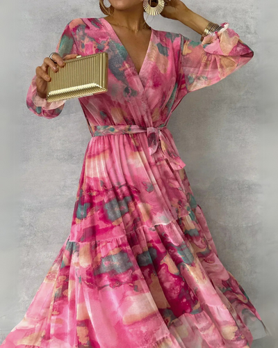 Damen Elegantes Blumen Wickelkleid | Maxi