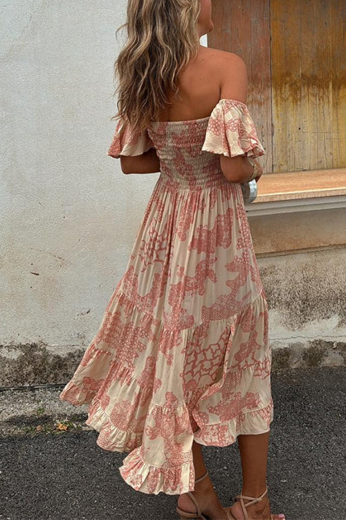 Vee - Schulterfreies, gesmoktes Midikleid