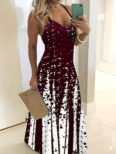 Farbblock Maxi Kleid – Ärmelloses V-Ausschnitt Sommerkleid