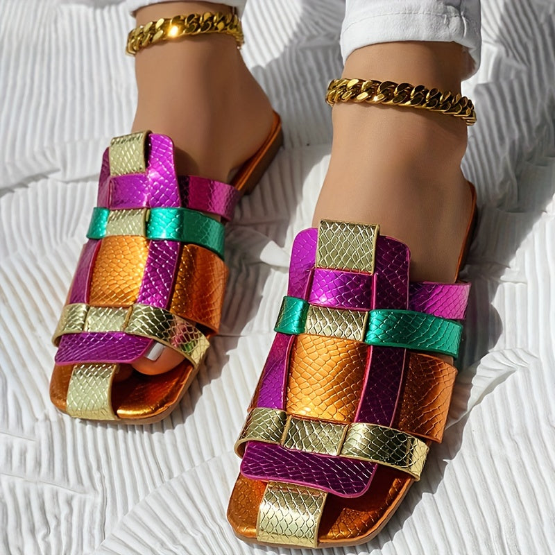 Patchwork Sandalen Damen Metallic Flecht Design Bequeme