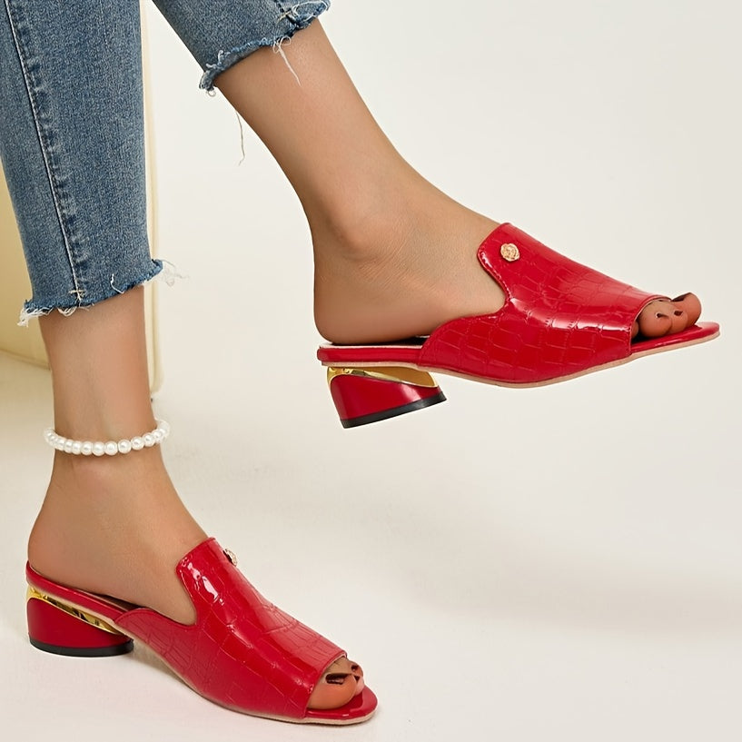 Krokodil-Muster Sandalen Offene Zehen Chunky Absatz Elegante Slip-On Pumps