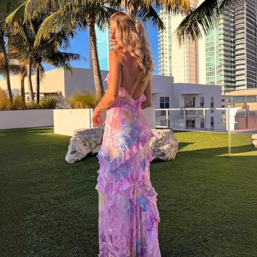 Elena - Langes degradiertes Kleid mit Rüschen