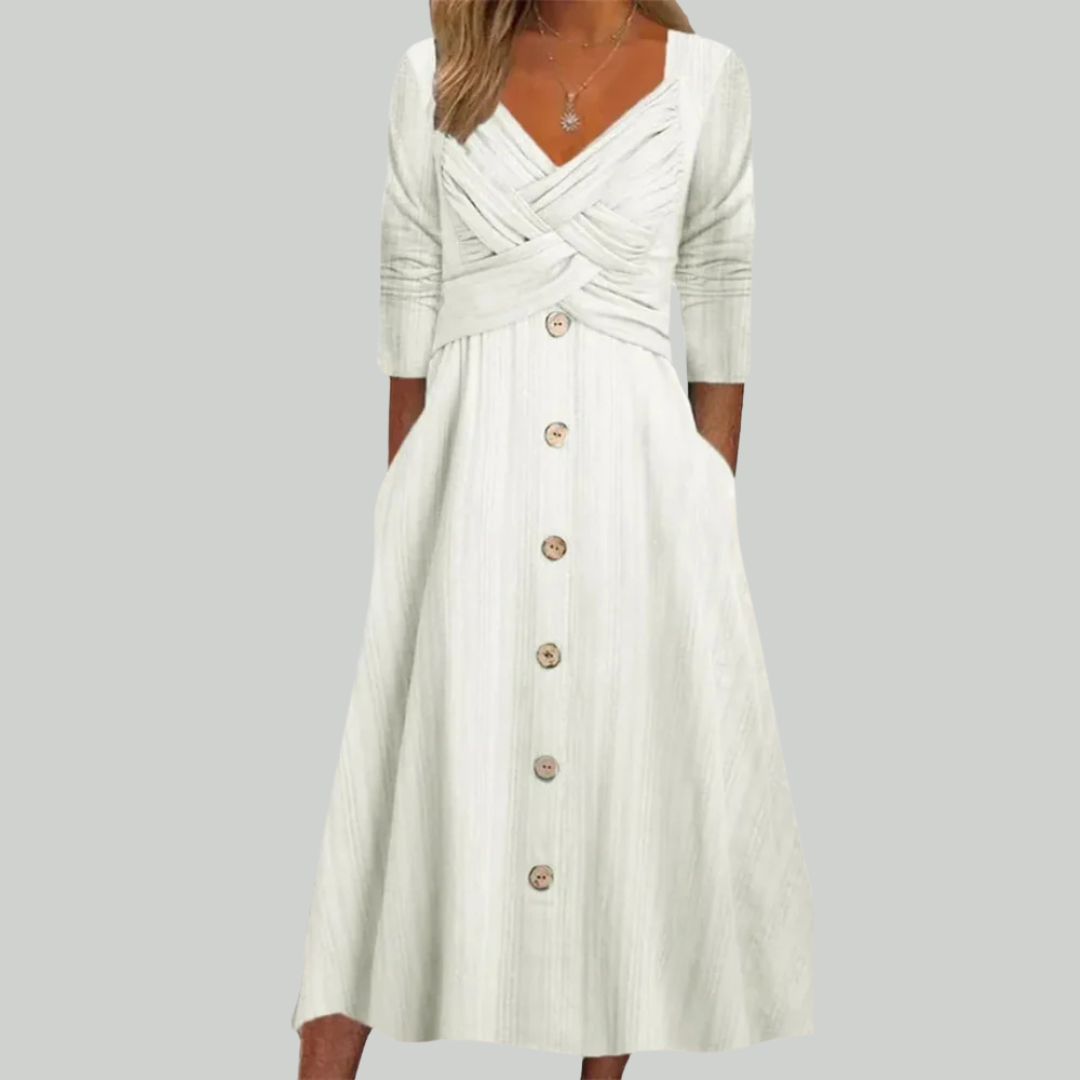 Ida | Elegantes & Figurbetontes Kleid mit Knöpfen und überkreuzten Details