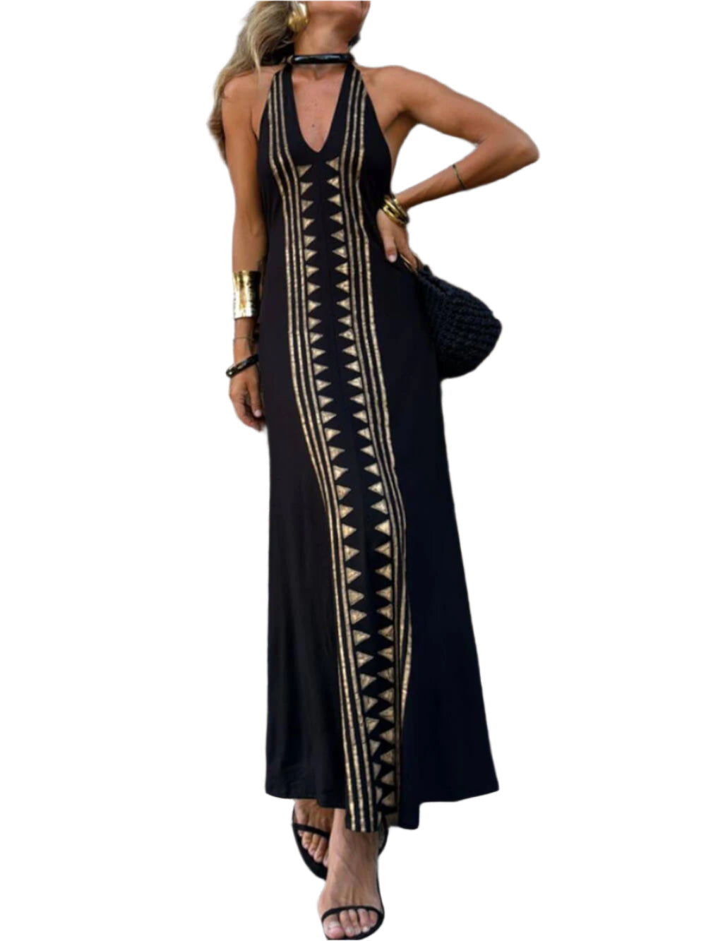 Leann - Langes Kleid mit geometrischem Druck