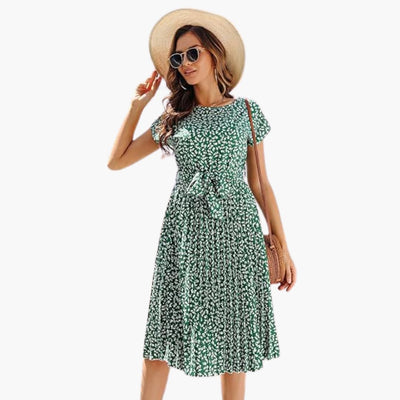 Sommerkleid Damen - Blumenkleid mit Gürtel und Kurzarm