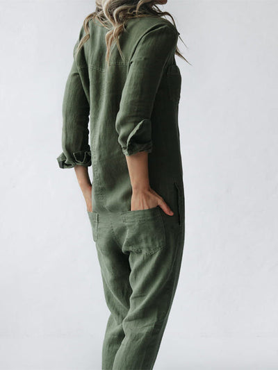 Geknöpfter langärmliger Jumpsuit
