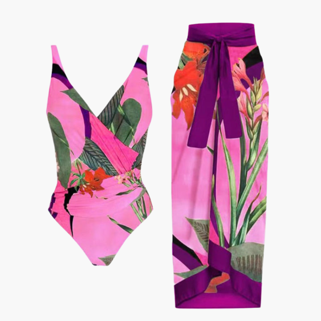 Badeanzug mit Überwurf - Damen Einteiler mit Strandrock