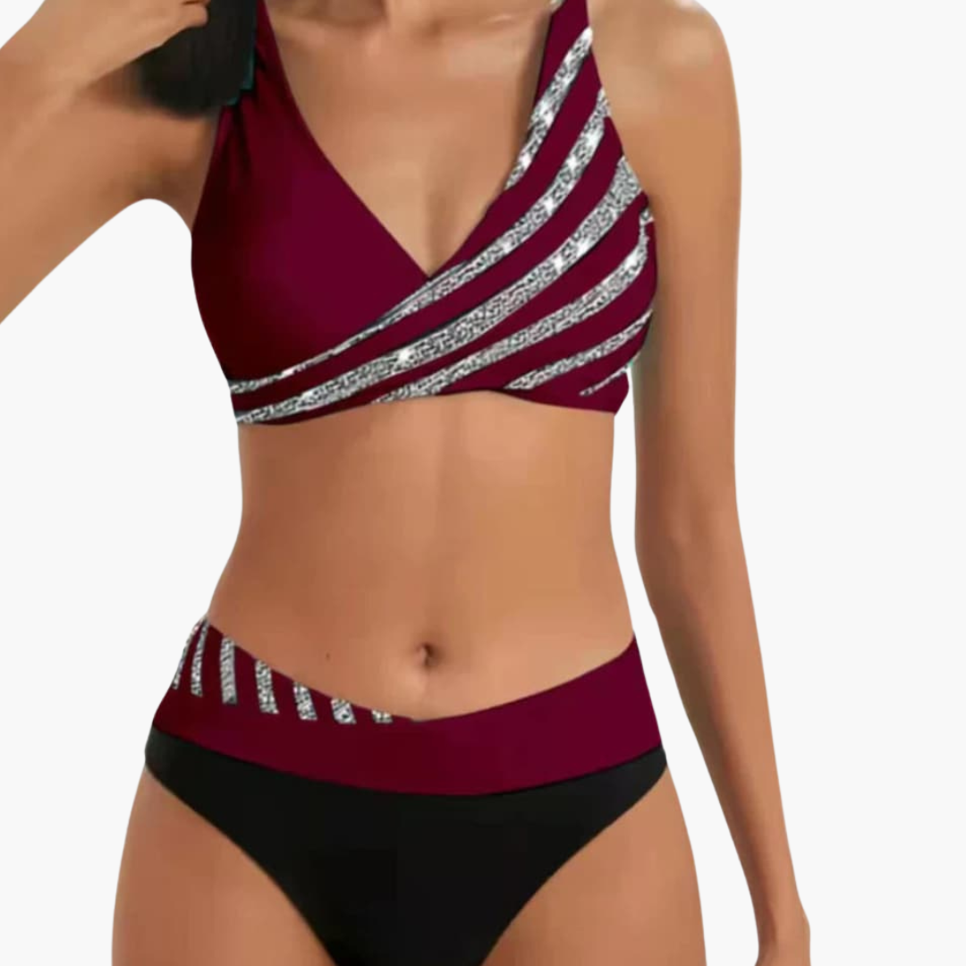 Glitzer Streifen Bikini - mit Damen High-Waist Schnitt