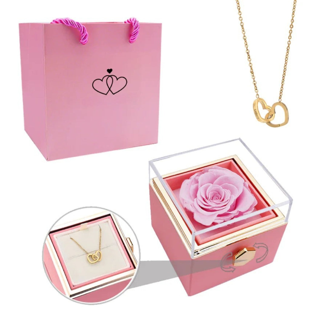 Ewige Rosen Geschenkbox mit verstecktem personalisiertem Halsband – Einzigartiges Geschenk zum Muttertag