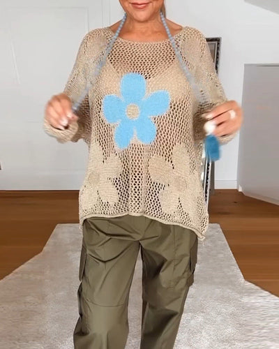 Pullover mit Blumenmuster und Rundhalsausschnitt für Damen