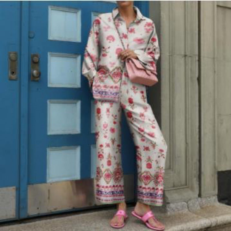 Damen Zweiteiler Set mit grafischem Muster – Eleganter Freizeitanzug für Büro & Alltag