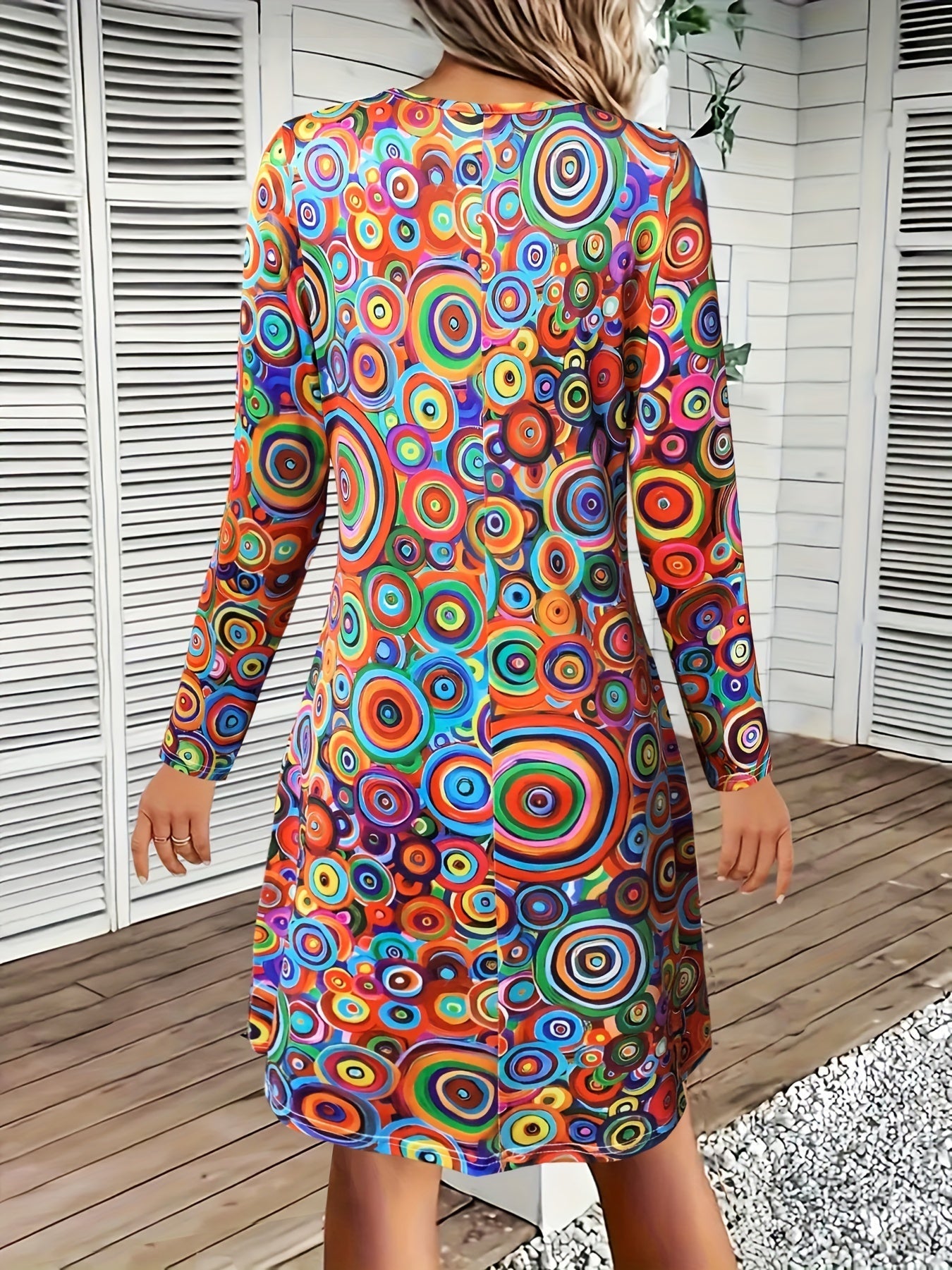 Lässiges Farbiges Kleid – V-Ausschnitt, Langarm, Locker & Bequem für Frühling