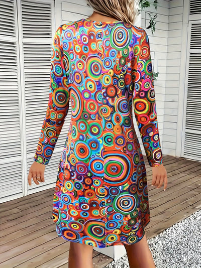 Lässiges Farbiges Kleid – V-Ausschnitt, Langarm, Locker & Bequem für Frühling