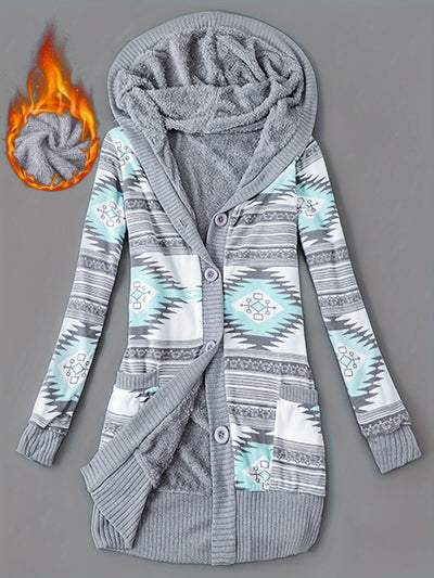 Lässiger Geo Print Cardigan mit Taschen