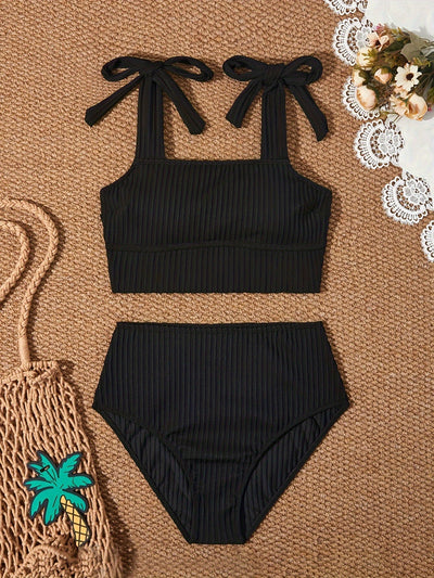 Stilvoller Tankini mit Schleife & Streifen – Zweiteiliger Badeanzug mit verstellbaren Trägern