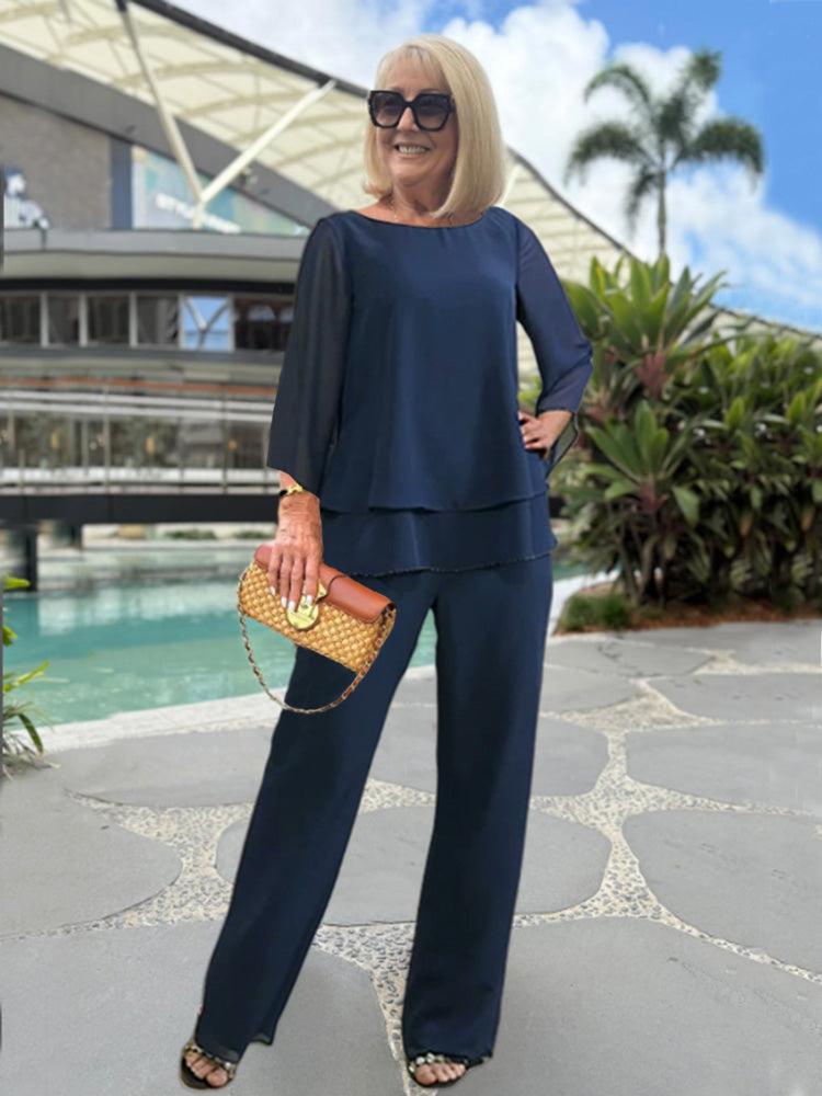 Elegantes 3/4-Ärmel-Zweiteiler-Outfit für Damen