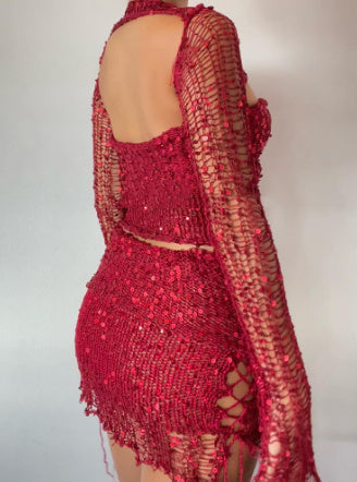 Extravagantes Damen-2-Teiler-Set mit Netzoptik für Festival & Clubwear