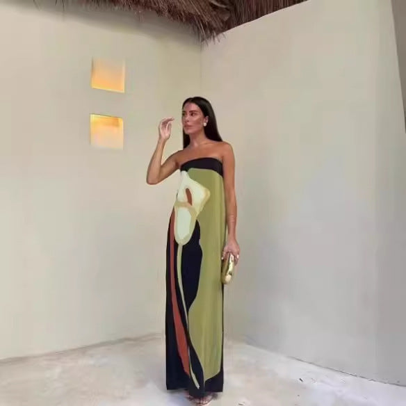 Jane – Modisches Avocado-Print Tube Top Kleid