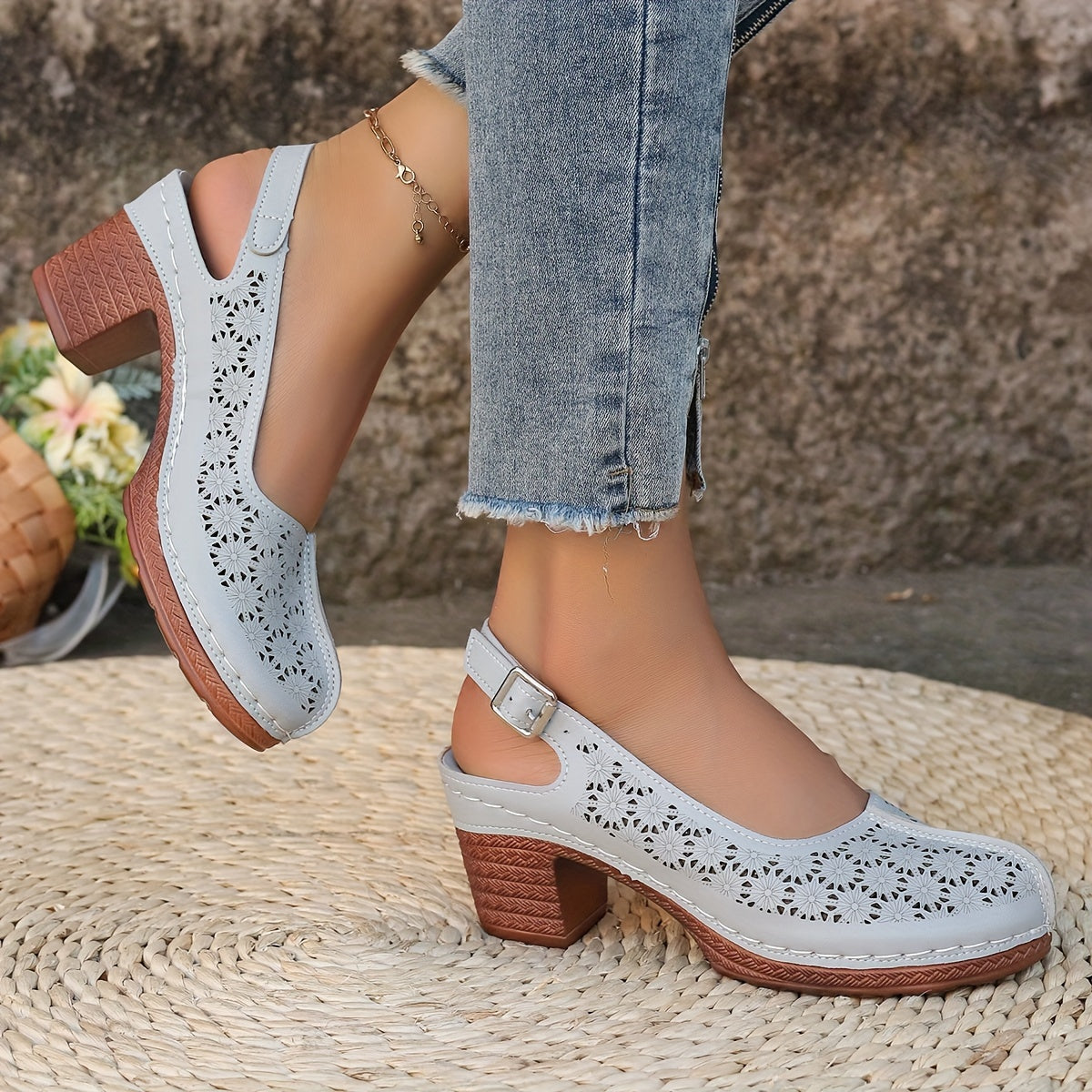 Hohe Absätze Bequeme Sommer Sandaletten mit Chunky Absatz