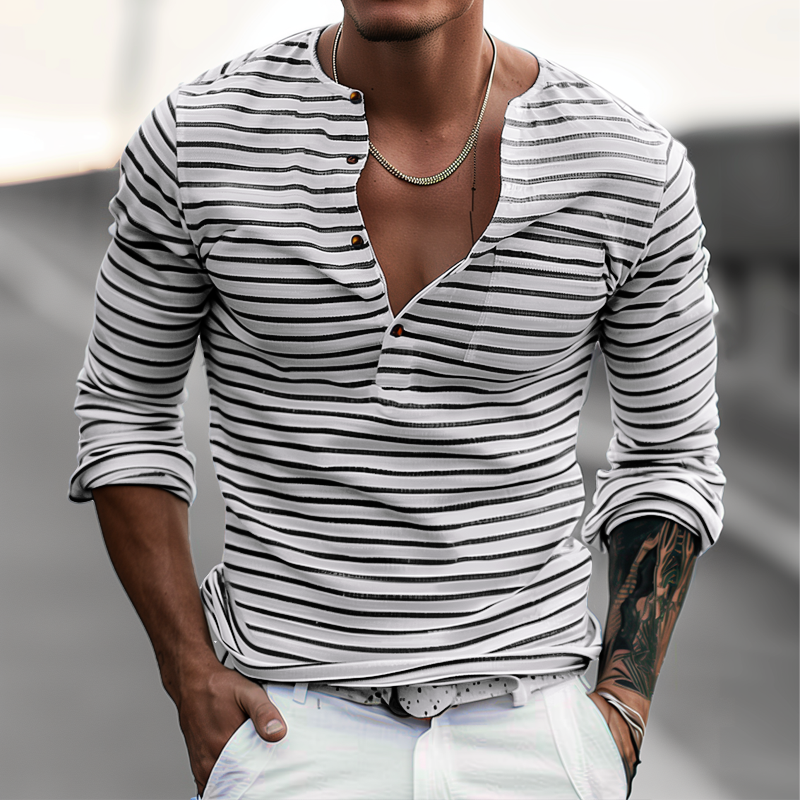 Gestreiftes Henley-Shirt mit langen Ärmeln – Ewan