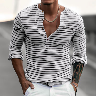 Gestreiftes Henley-Shirt mit langen Ärmeln – Ewan