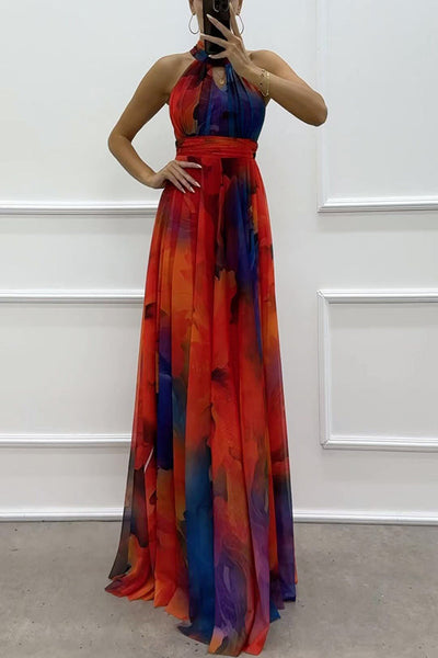 Elaine - Tüll-Maxikleid mit Blumenprint, Cut-Outs und Halterneck