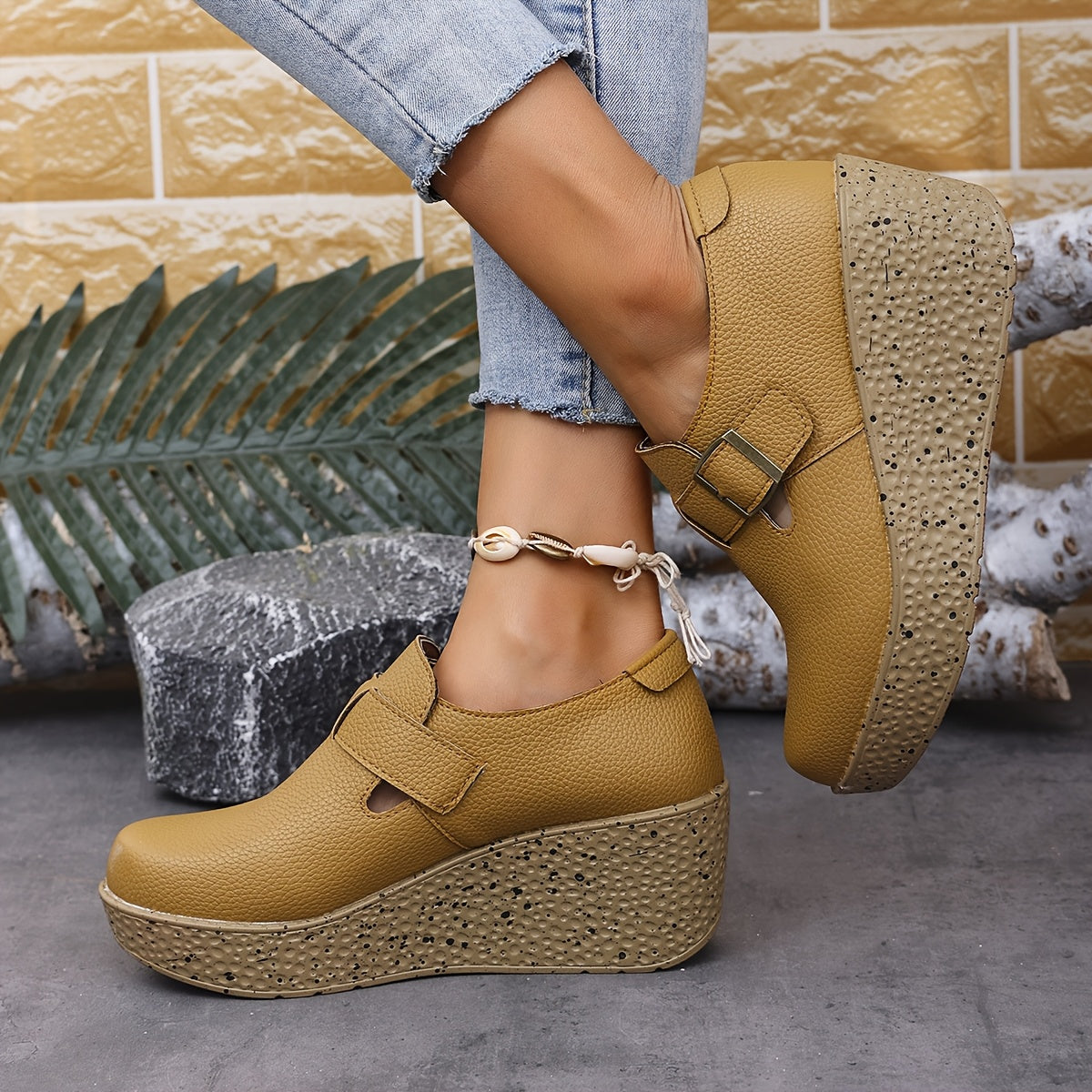 Keilsandaletten in Übergröße Bequeme Plateau Sandalen mit Schnalle