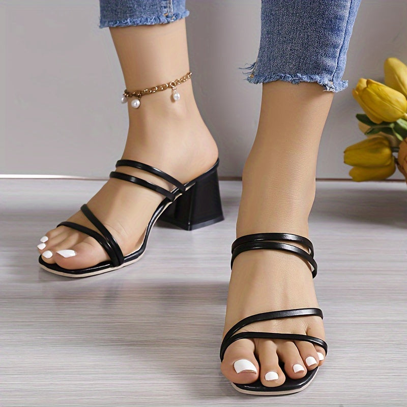 Klotzige Ferse Sandalen – Sommer Pumps mit Quadratzehen, Schlupfstiefel