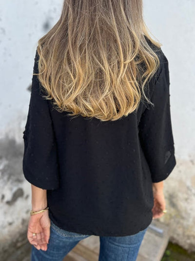 Lyutsiya - Rundhalsausschnitt Bestickt Große Manschetten Freizeithemd