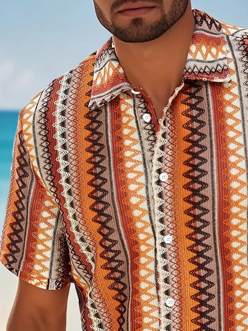 Smith - Herren-Kurzarmhemd mit buntem Streifenmuster im Vintage-Stil