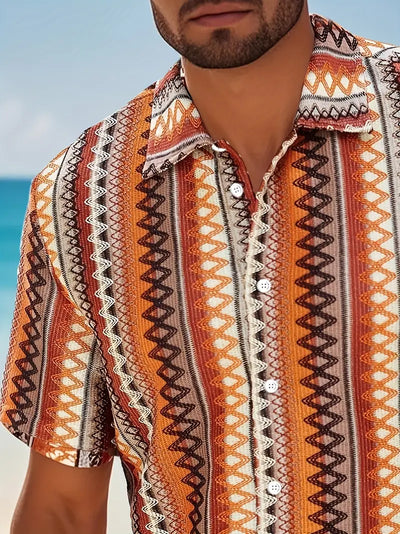 Smith - Herren-Kurzarmhemd mit buntem Streifenmuster im Vintage-Stil