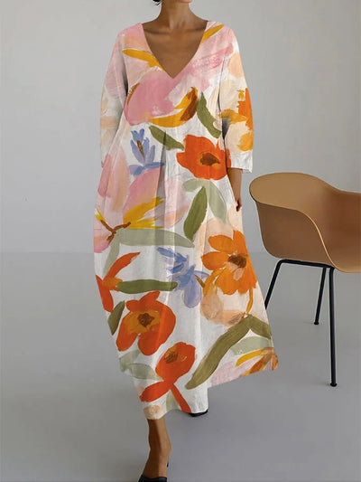 LEA - Blumenprint V-Ausschnitt Kleid