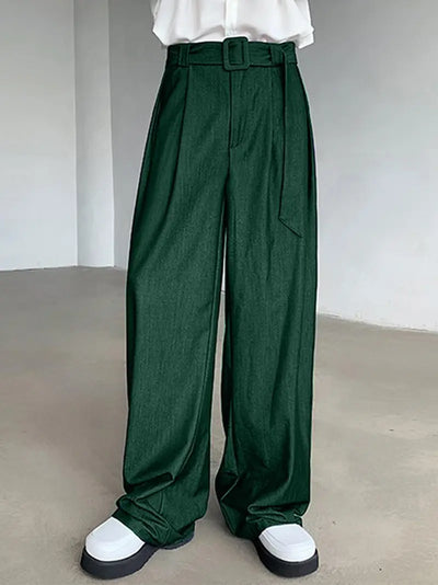 Declan - Herrenhose mit weitem Bein verstellbarer Taille mit Schnalle und Taschen