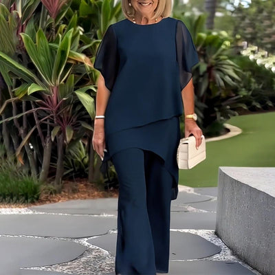 Marineblaues Blusen und Hosenset