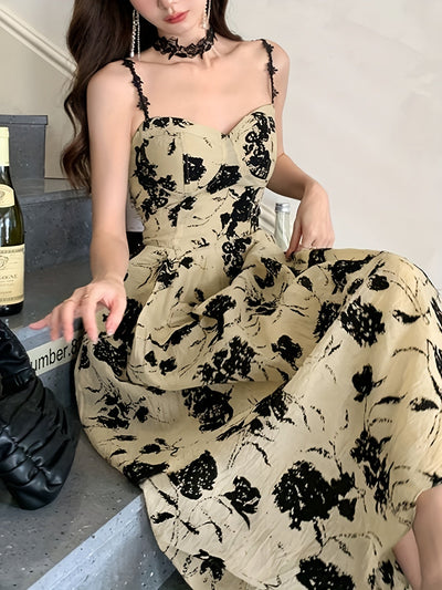 Elegantes Blumenkleid mit Spaghettiträgern – Ärmelloses, fließendes A-Linien