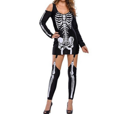 Damen Halloween-Kostüm Set | Schulterfrei & Mit Knochenprint