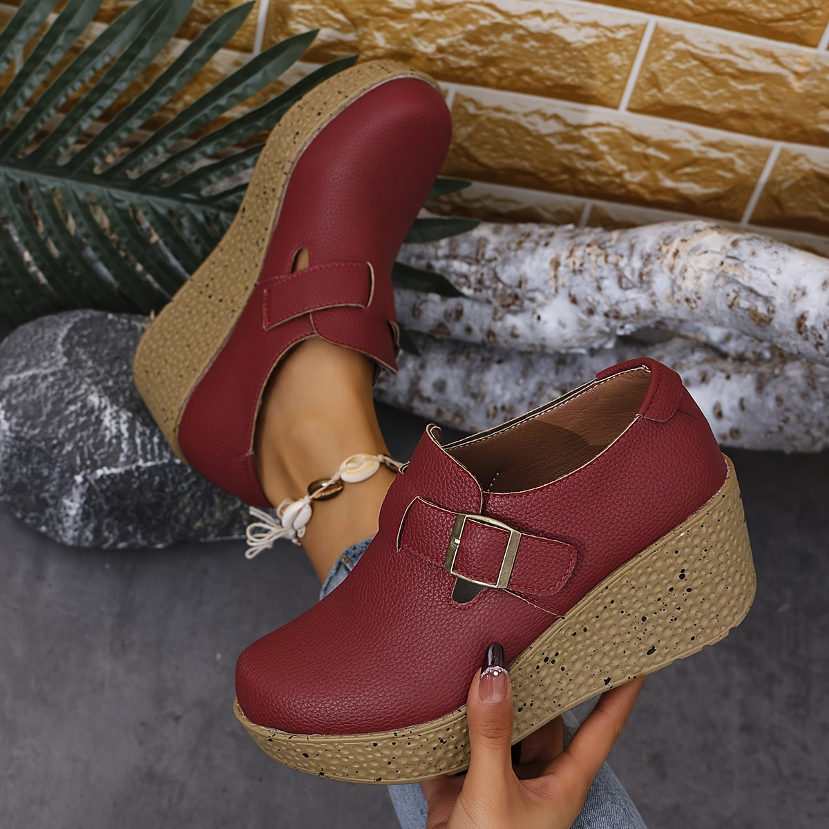 Keilsandaletten in Übergröße Bequeme Plateau Sandalen mit Schnalle