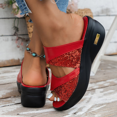 Keilabsatz Pailletten Sandalen Bequeme Sommerschuhe