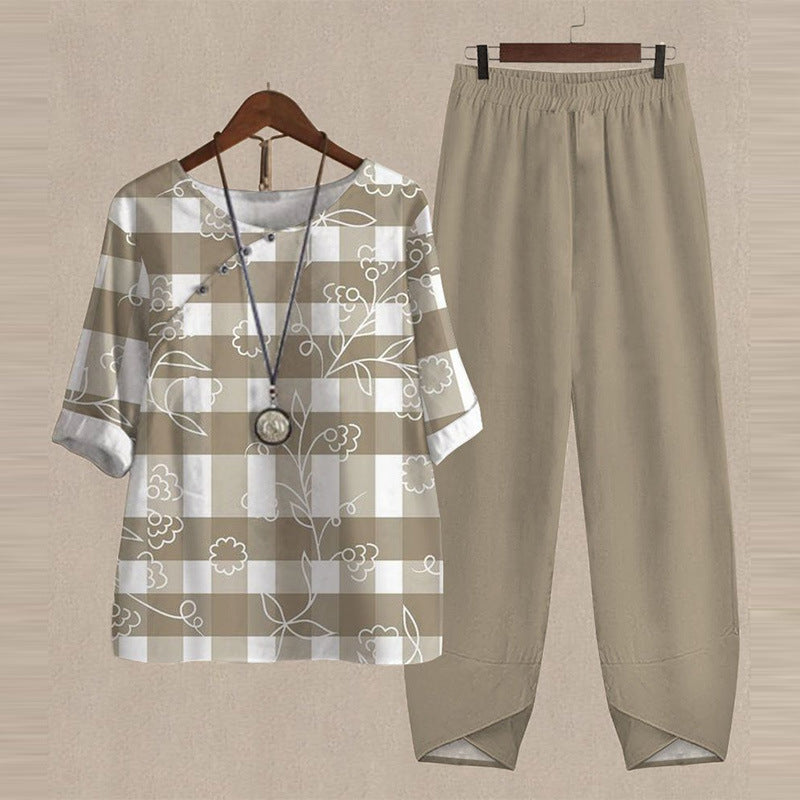 Deborah – Damen Set mit Fünf-Viertel-Ärmel und Bedrucktem Oberteil