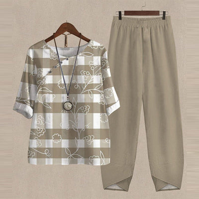 Deborah – Damen Set mit Fünf-Viertel-Ärmel und Bedrucktem Oberteil