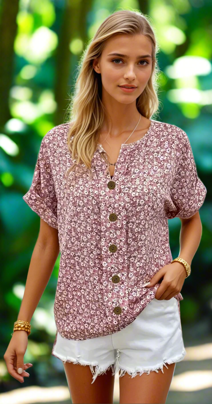 Clarissa – Sommerbluse Damen Blumenmuster Aus Leichtem Stoff