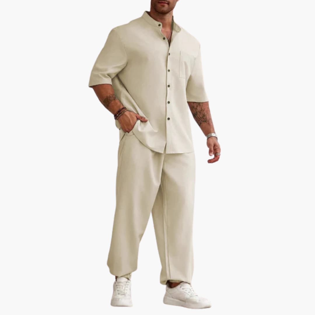 Herren Set mit Kurzarmhemd und langer Hose für Sommer