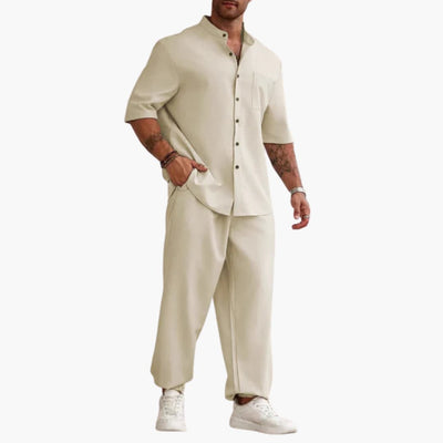Herren Set mit Kurzarmhemd und langer Hose für Sommer